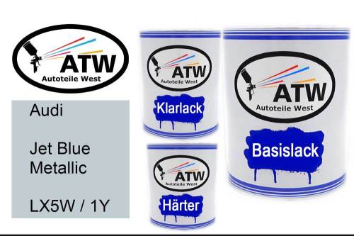 Audi, Jet Blue Metallic, LX5W / 1Y: 1L Lackdose + 1L Klarlack + 500ml Härter - Set, von ATW Autoteile West.